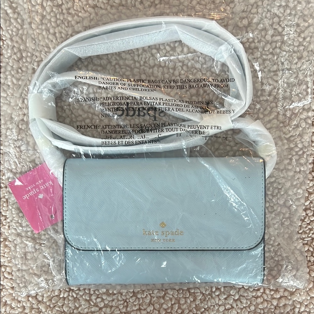 Kate Spade Blue Crossbody Bag with Flap Closure and Adjustable Strap